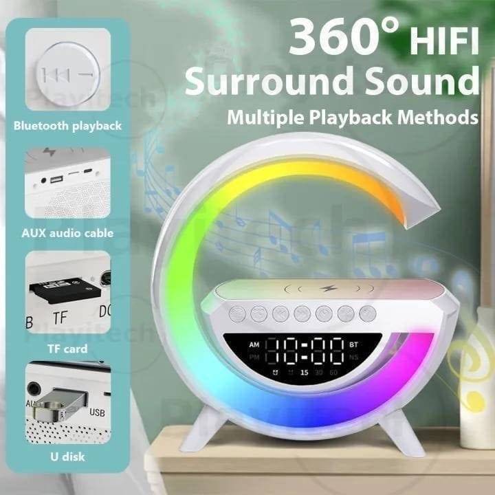 LED Wireless Charging Speaker, with Clock, Alarm Clock, FM Radio, Seven Color Selection