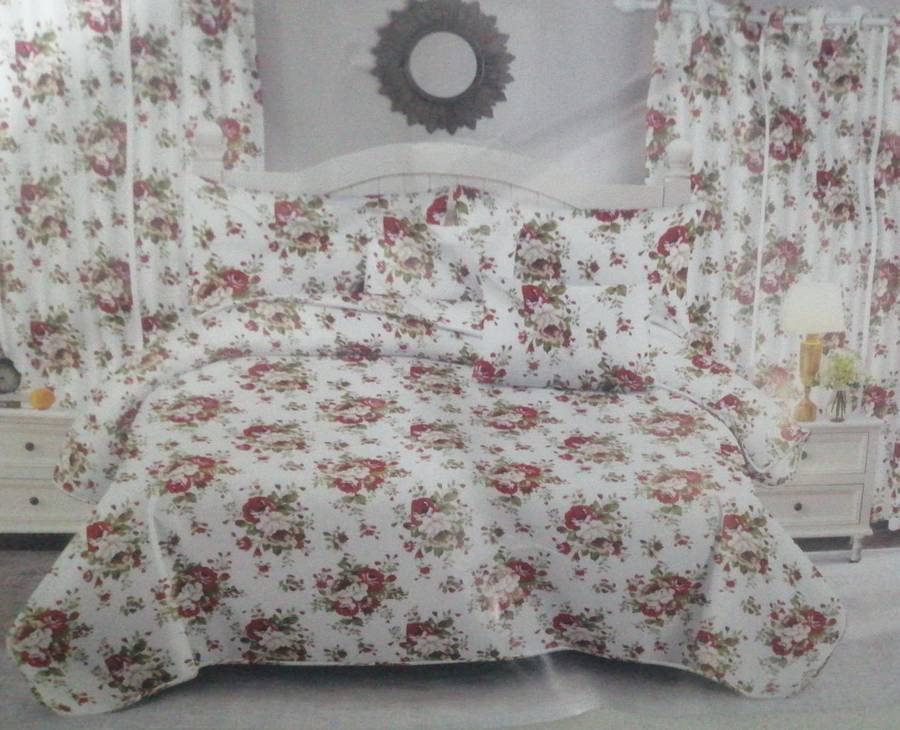 6pc Queen Set Floral Duvet Cover, 2 standard + 2 continental pillow cases, 1x flat sheet