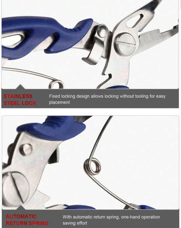 1pc Multifunctional Stainless Steel Fishing Pliers, Blue, automatic return spring, long Pliers mouth