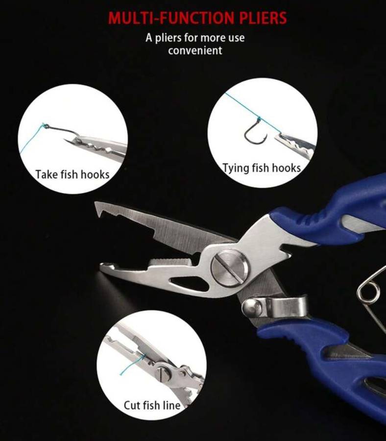 1pc Multifunctional Stainless Steel Fishing Pliers, Blue, automatic return spring, long Pliers mouth