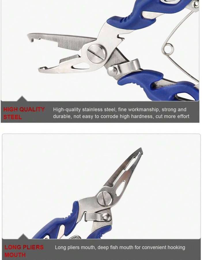 1pc Multifunctional Stainless Steel Fishing Pliers, Blue, automatic return spring, long Pliers mouth
