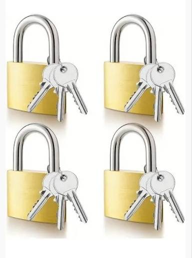 4 Pack 32mm Brass/iron Padlocks, 12 Keys, Last 1 Left