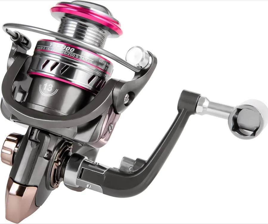 Pink Spinning 6000 Fishing Reel 5.2.1, Stainless Steel Ball Bearing, Dam or Sea, Aluminium Alloy