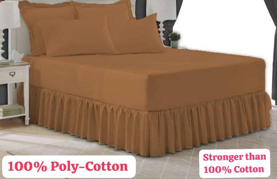 King 5Pc Poly-Cotton 2in1 Frilled Sheet Set, 1 Sheet, 2 Standard, 2 Conti Pillowcases - Brown