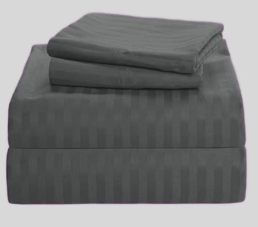 4pc King Sheet Set, includes 1 Flat sheet, 1 Fitted sheet and 2 Standard pillowcases, Grey Lined