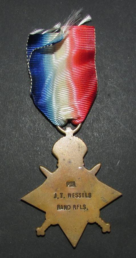 Full Size World War One 1914/15 Star to:PTE J.T.Wessels Rand Rifles