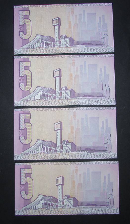 Republic of South African : CL Stals Five Rand Notes ( 4 In Sequence )