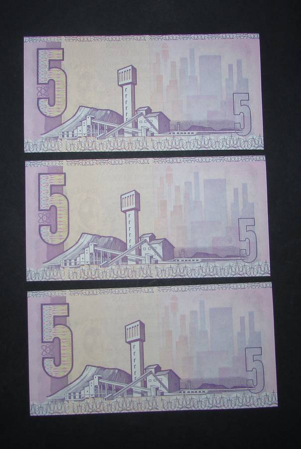 Republic of South African : CL Stals Five Rand Notes ( 3 by AA Notes In Sequence )