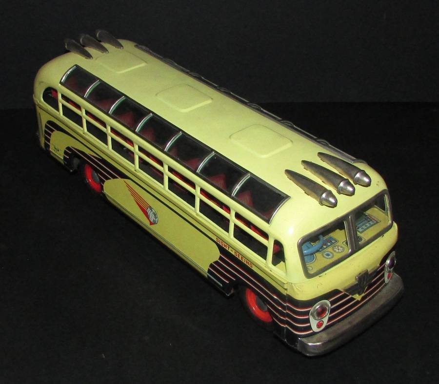 Vintage Japan I.Y. SightSeeing Toy Bus Tin Litho 17 Friction Sight Seeing with Original Box