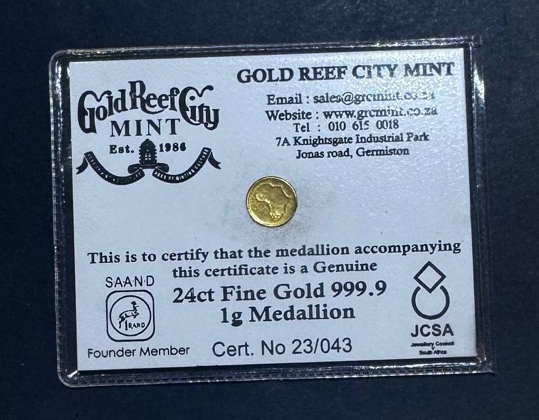 Gold Reef City Mint - 1Gram - 24CT Gold