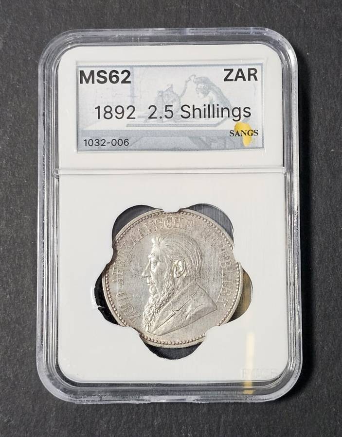 ZAR Silver - 1892 Half Crown SANGC Graded MS62