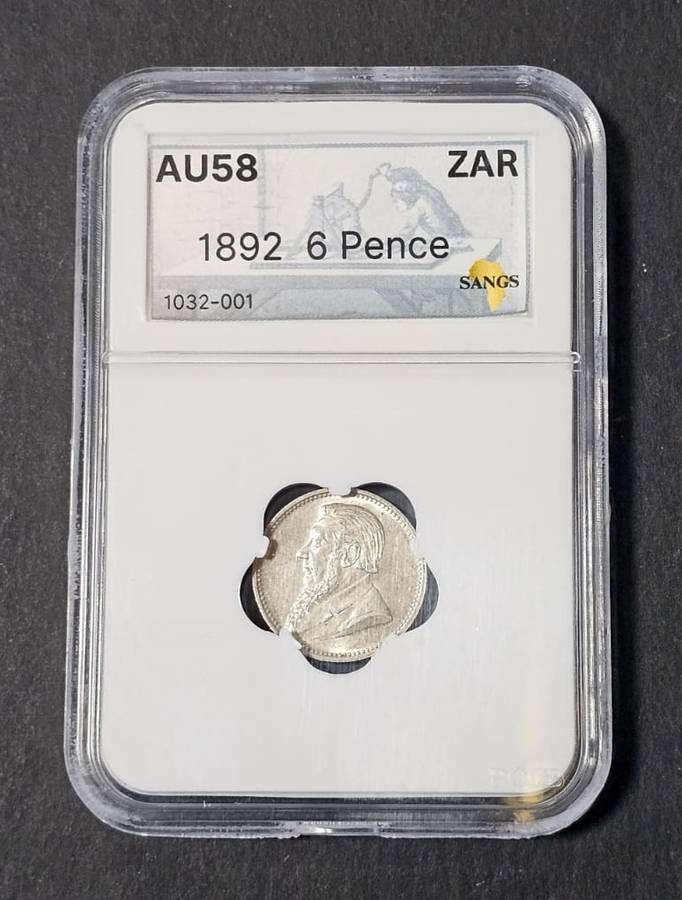 ZAR Silver - 1892 Sixpence SANGC Graded AU58