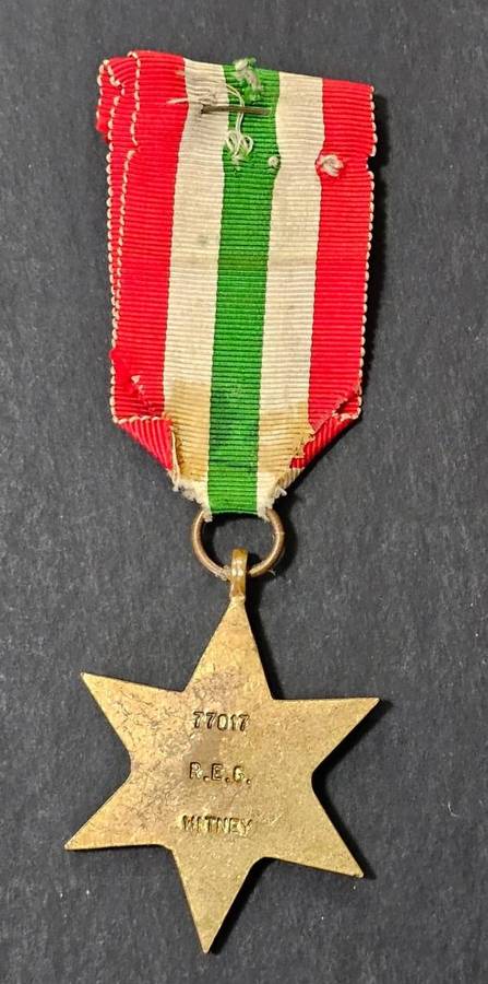 Full Size World War Two War Italy Star:77017 R.E.G Witney