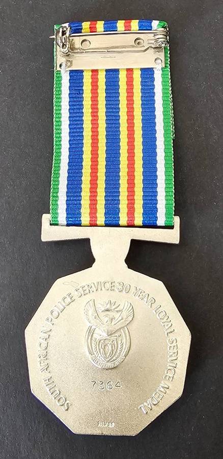 South African Police Full Size 30 Year Service Medal in Sterling Silver - Numbered