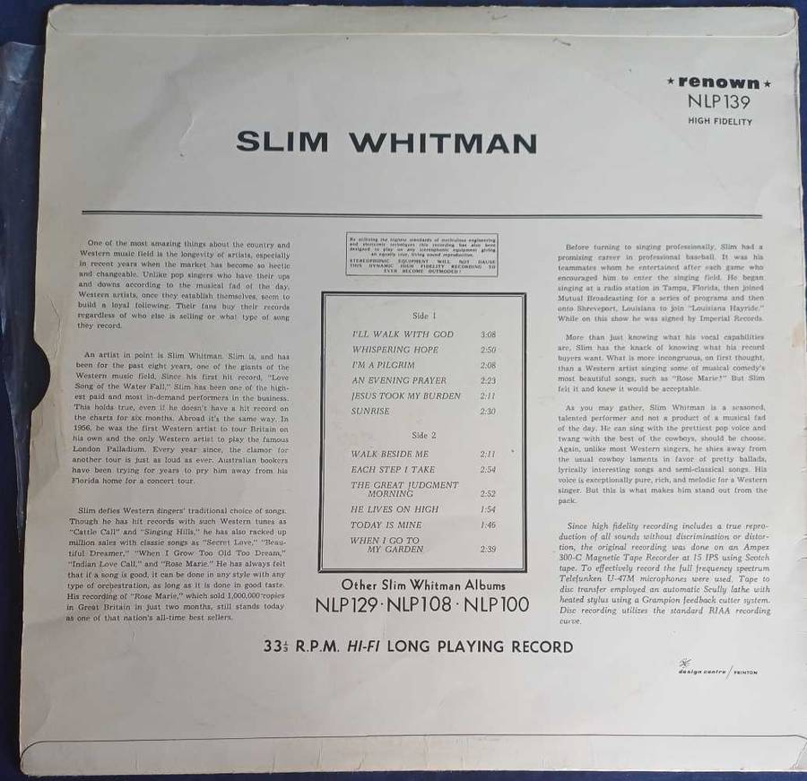 Slim Whitman - I'll walk with God LP