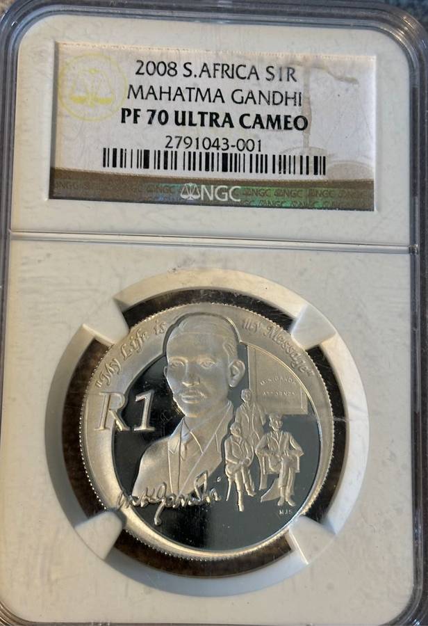 2008 SOUTH AFRICAN S1R MAHATMA GANDHI ONE RAND COIN