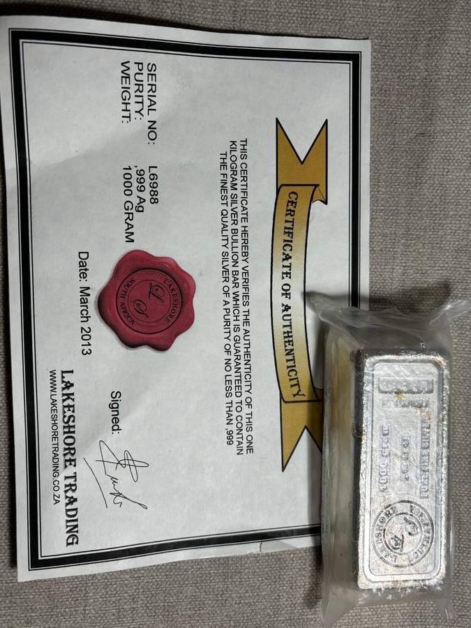 999 Fine Silver Bar 1kg