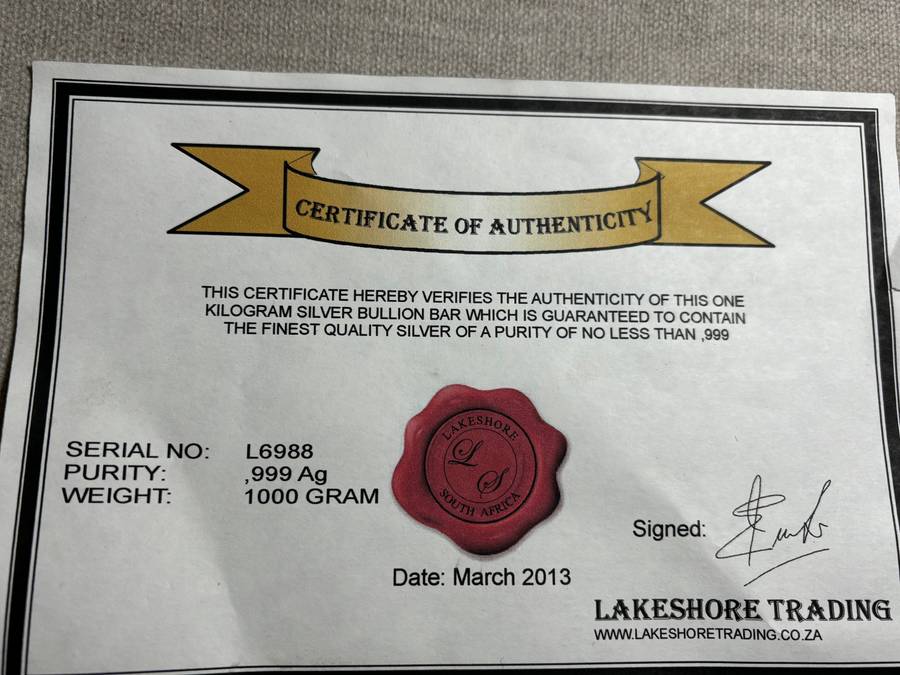 999 Fine Silver Bar 1kg