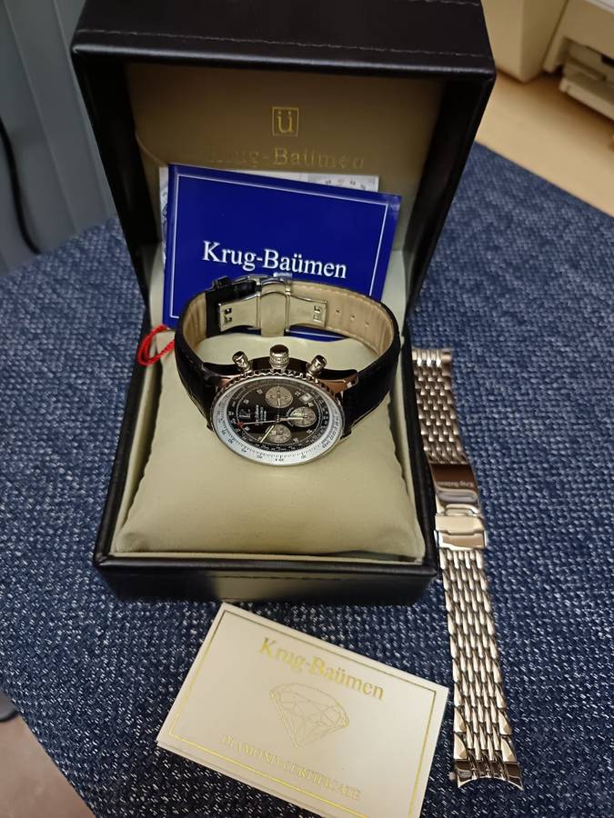 Krug Baumen - Air Traveller Diamond watch original strap like new, extra leather strap and box