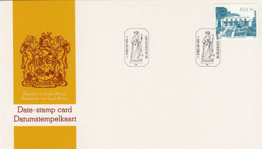 RSA DATE-STAMP CARD 1982: BURGERSDORP