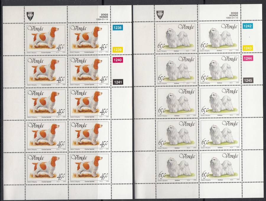 VENDA 1994: DOGS FULL SET OF SHEETS OF 10 MNH (SACC 267-270)