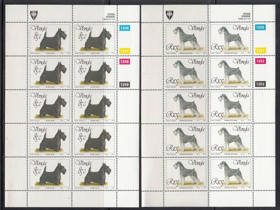 VENDA 1994: DOGS FULL SET OF SHEETS OF 10 MNH (SACC 267-270)