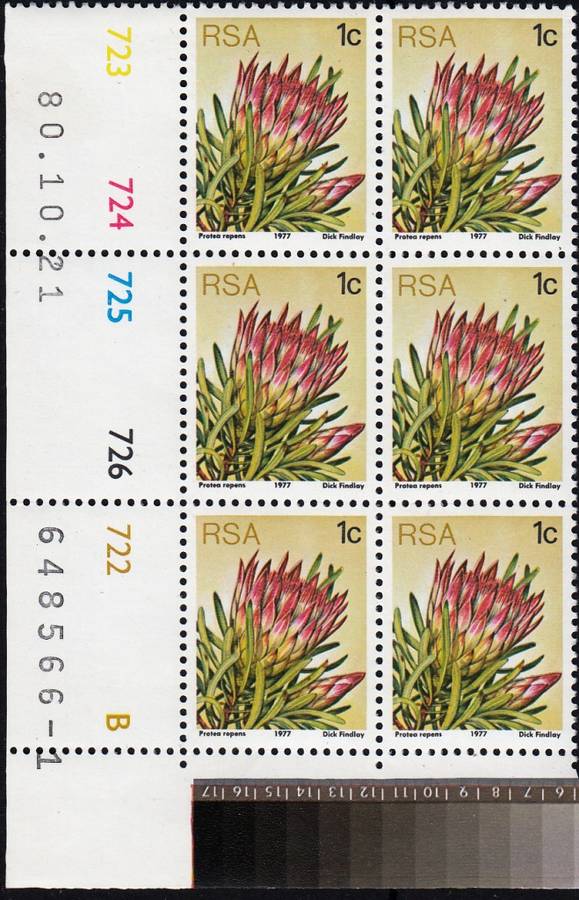 RSA 1980: 3rd DEFINITIVE ISSUE 1c CONTROL BLOCKS A+B MNH (SACC418)