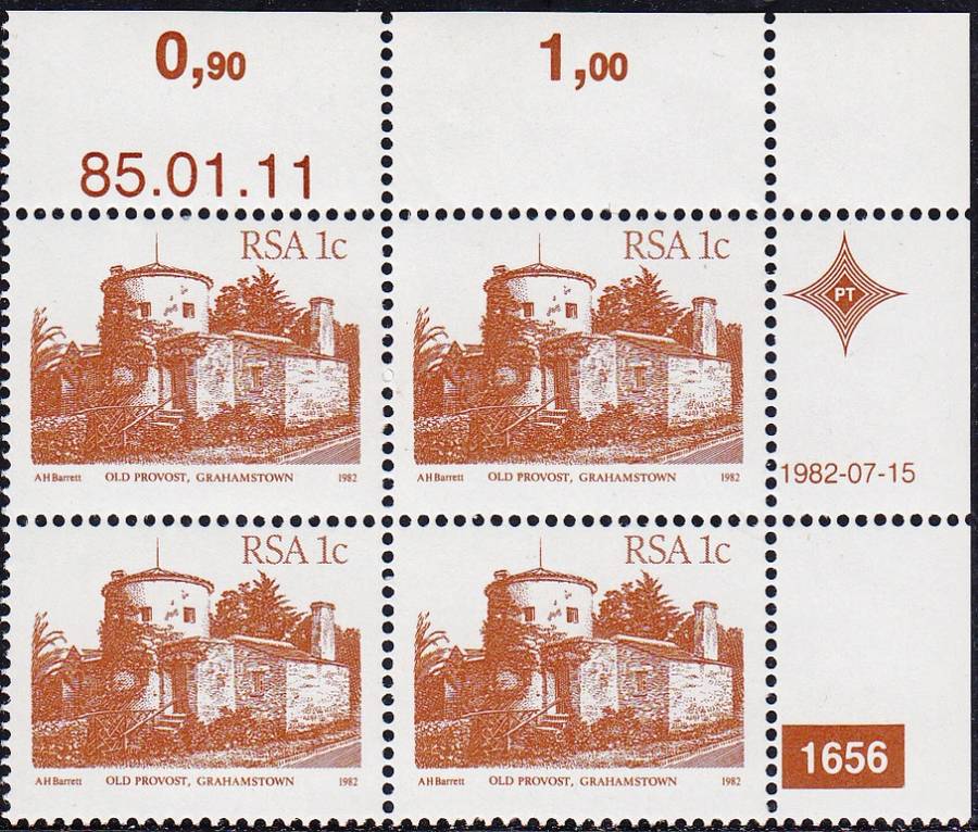 RSA 1982 4th DEFINITIVE ISSUE 1c CONTROL BLOCK OF 4 PLATE 1656 MNH (SACC 515a)