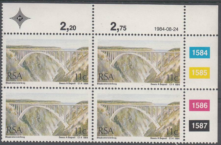 RSA 1984:SOUTH AFRICAN BRIDGES 11c CONTROL BLOCK MNH (SACC 567)