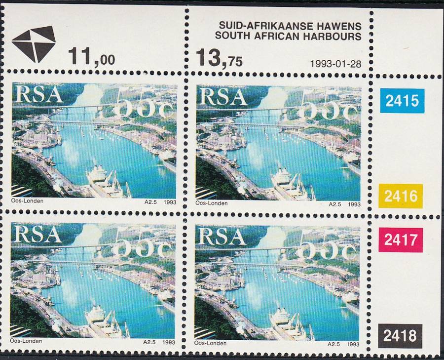 RSA 1993 SA HARBOURS FULL SET CONTROL BLOCKS MNH (SACC 790-794)