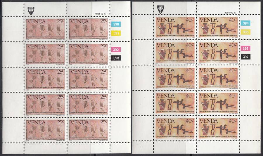 VENDA 19884: HISTORY OF WRITING (3rd) FULL SET OF SHEETS OF 10 MNH (SACC 87-90)