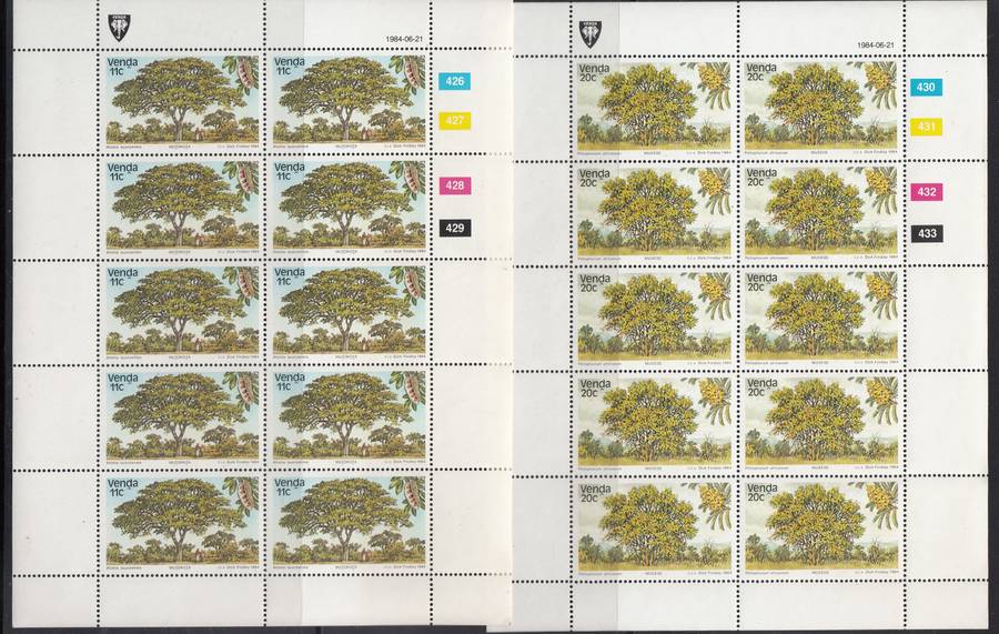 VENDA 1984: INDIGENOUS TREES (3rd) FULL SET OF SHEETS OF 10 MNH (SACC 96-99)