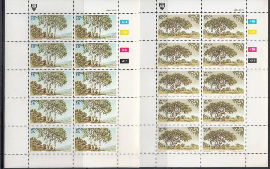 VENDA 1984: INDIGENOUS TREES (3rd) FULL SET OF SHEETS OF 10 MNH (SACC 96-99)