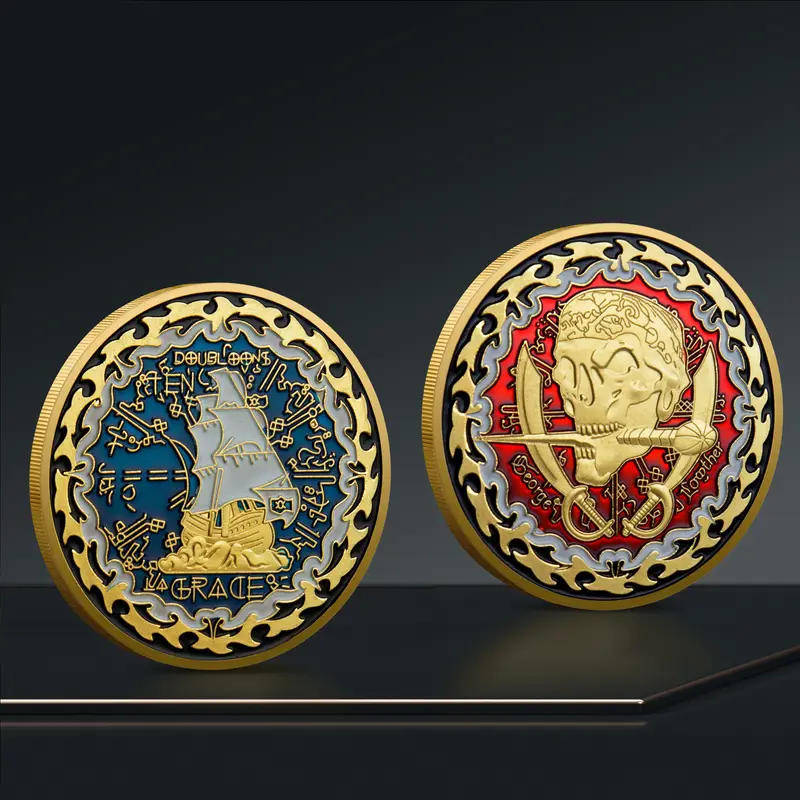 Pirate skull and cross swords commemorative novelty coin (40mm)