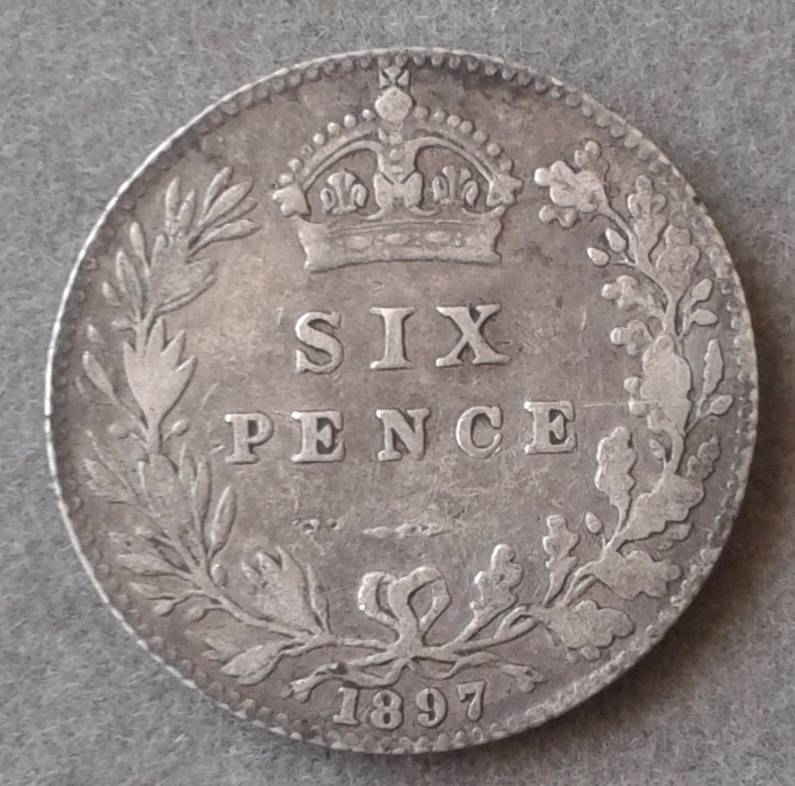 1897 British sterling silver sixpence