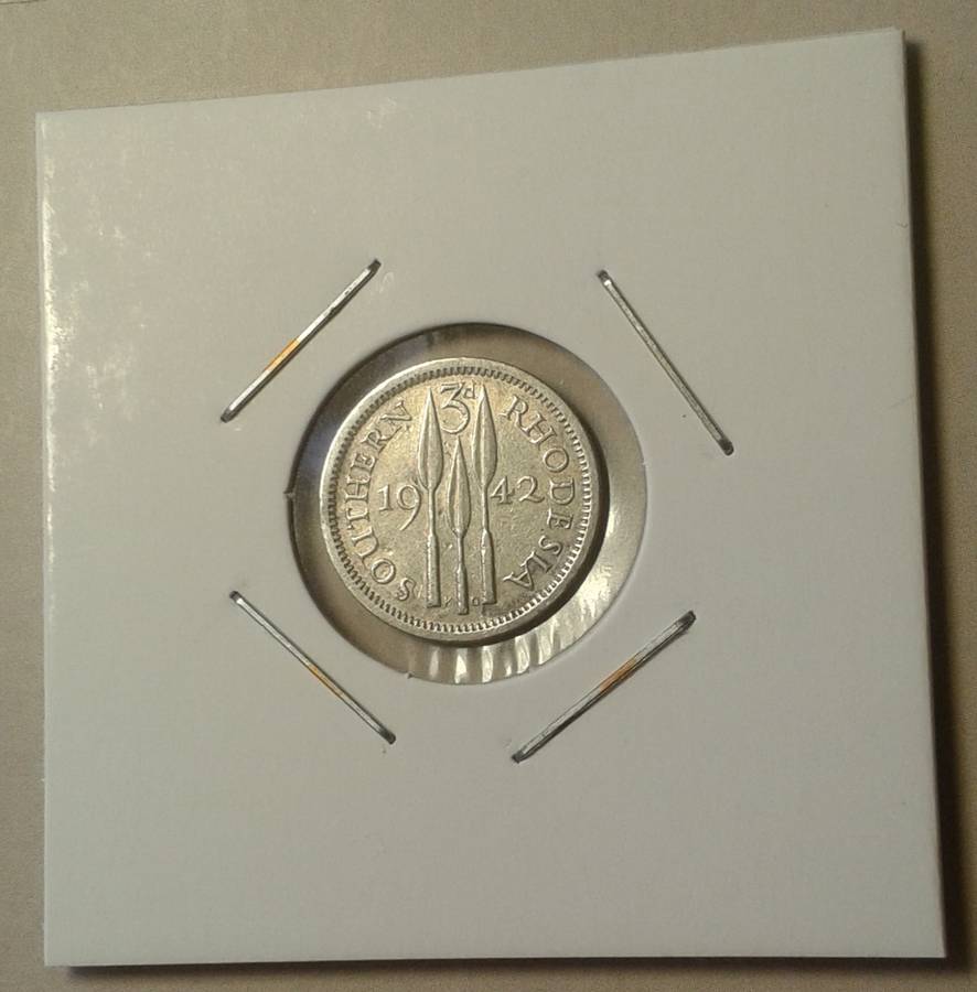 1942 Southern Rhodesia sterling silver threepence.