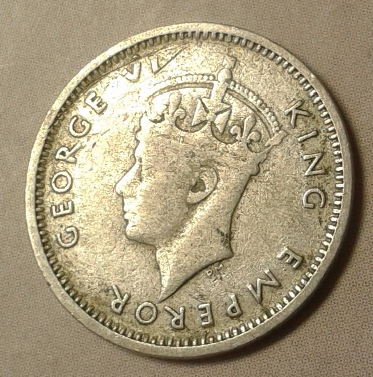 1945 Southern Rhodesia sterling silver threepence.