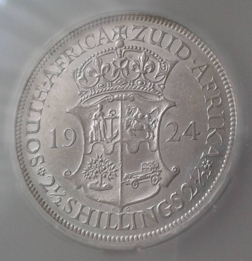 High grade 1924 union silver 2 1/2 Shillings SANGS AU55