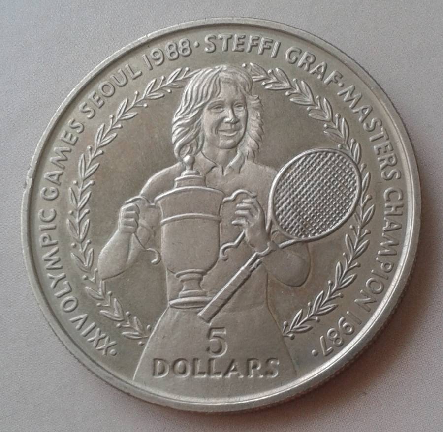 1988 Niue Islands uncirculated 5 Dollars in case incl.certificate (Steffi Graf)