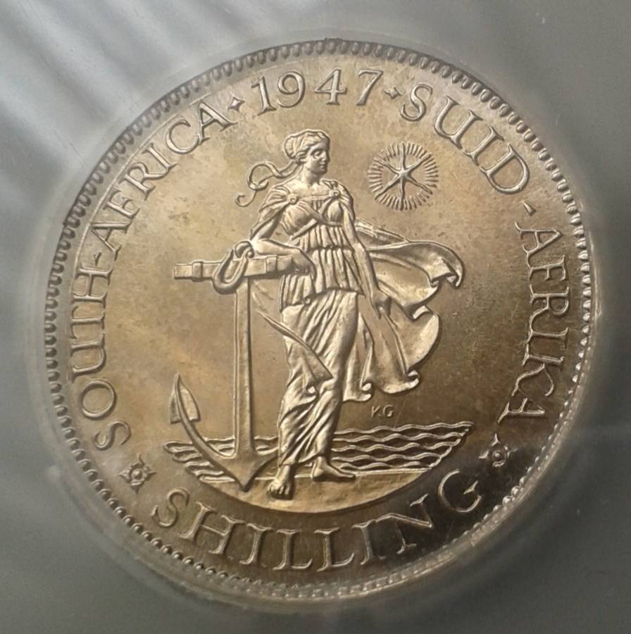 Nice 1947 union proof silver shilling SANGS PF63 (mintage: 2600)