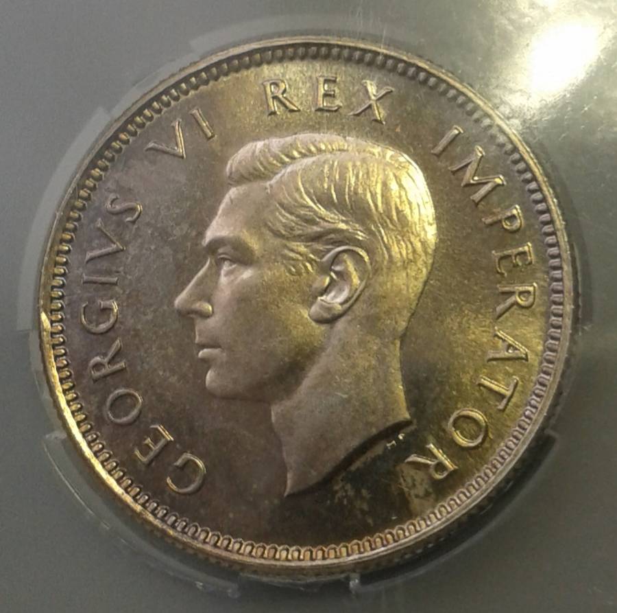 Nice 1947 union proof silver shilling SANGS PF63 (mintage: 2600)