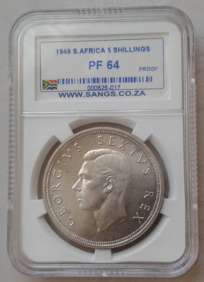1949 Union proof silver 5 Shillings SANGS PF64 (mintage: 800)