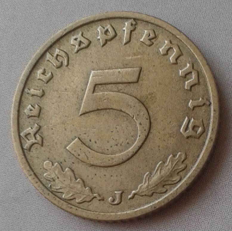 1937 J Germany 5 Reichspfennig (Third Reich)