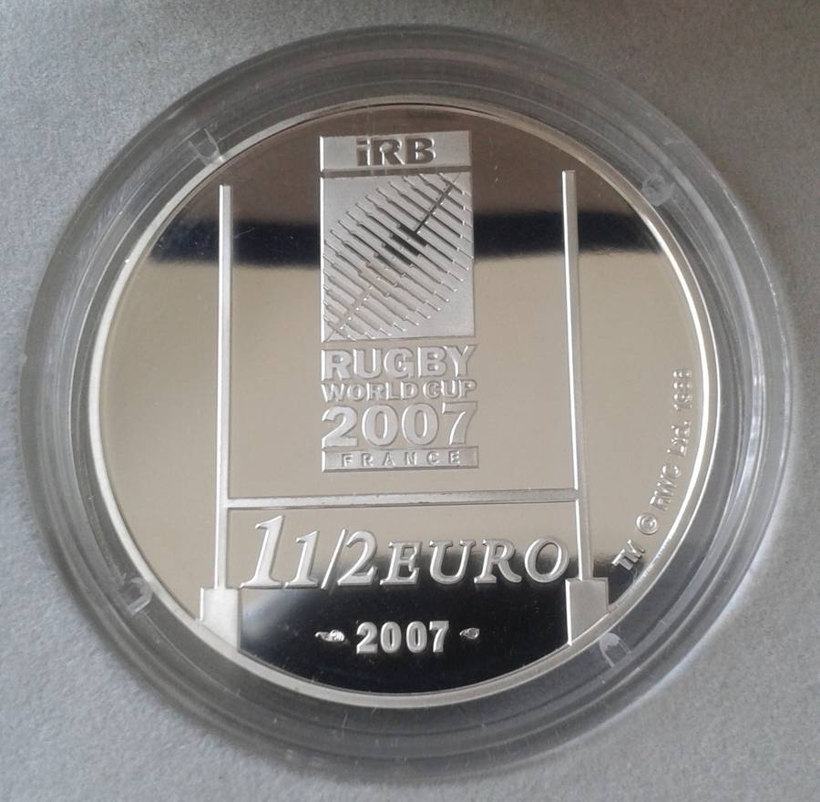 2007 France proof silver 1 1/2 Euro in box incl certificate (Rugby World Cup) - low mintage