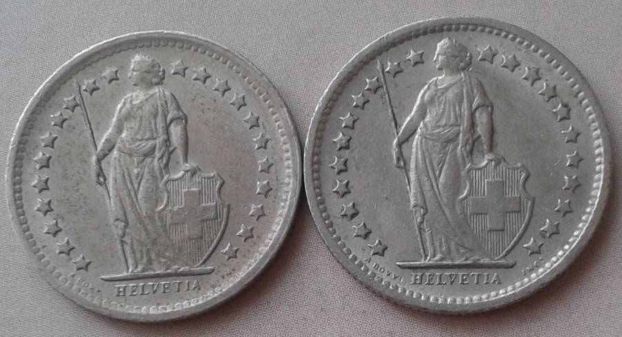 Set of two 1969 Switzerland 1/2 Franc coins