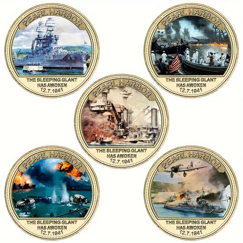 5 Piece Pearl Harbor commemorative novelty coin set in capsules (40mm)