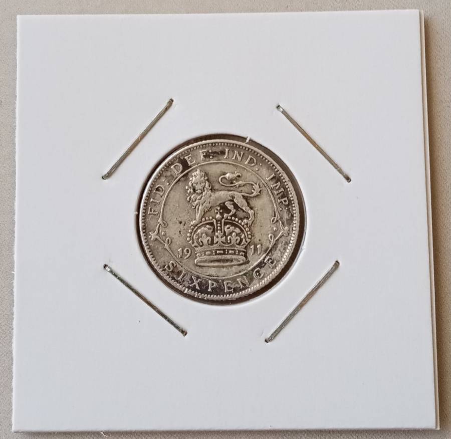 1911 British sterling silver sixpence