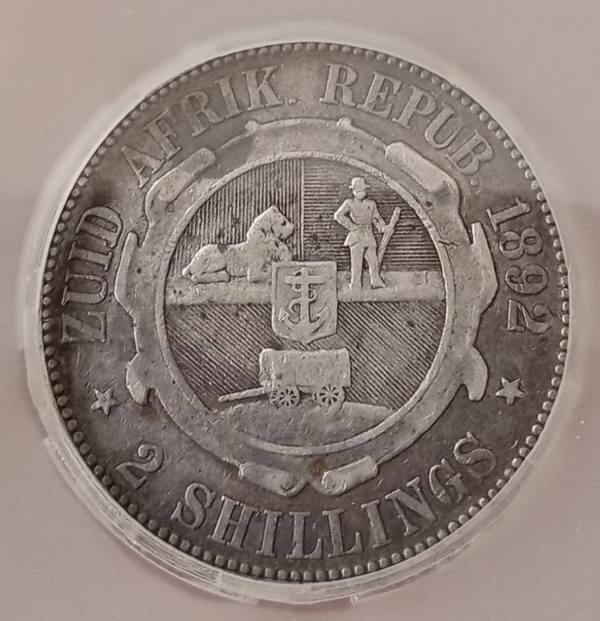 Scarce 1892 ZAR Kruger silver 2 Shillings SANGS VF20