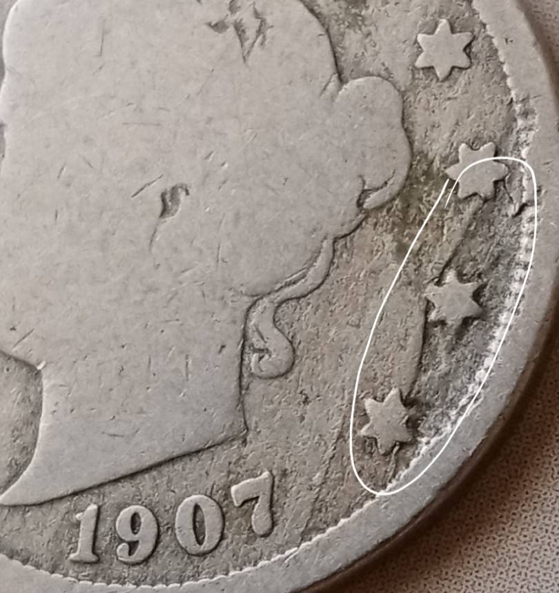 1907 USA Liberty nickel 5c with obverse error