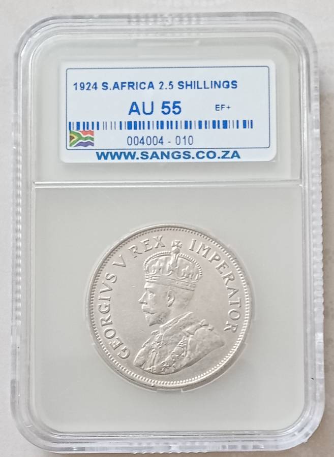 High grade 1924 union silver 2 1/2 Shillings SANGS AU55